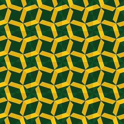 Seamless yellow ornament, chevrons on green background, square by Lana Laine