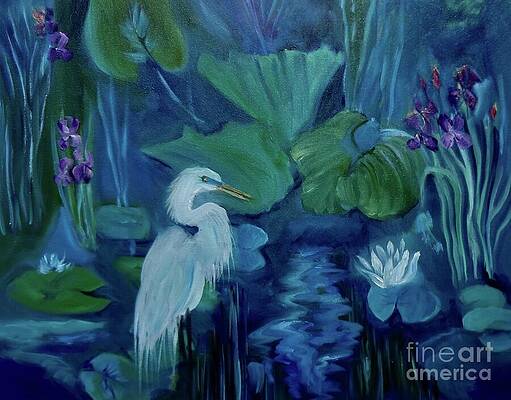 EGRET ON MONET'S POND by Jenny Lee EGRET ON MONET'S POND by Jenny Lee
