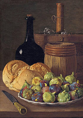 Still Life with Figs and Bread Print by Luis Egidio Melendez