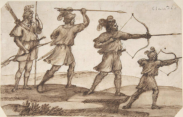 Three Archers And A Figure With A Spear Print by Claude Lorrain