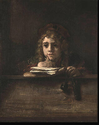 Titus at his Desk Print by Rembrandt