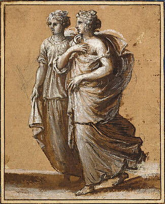 Two Women In Classical Dress Print by Claude Lorrain