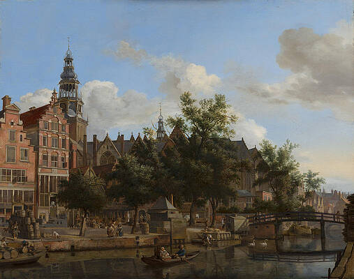View of Oudezijds Voorburgwal with the Oude Kerk in Amsterdam Print by Jan van der Heyden