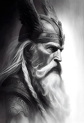 Odin the Viking God Prepares for War - Odin Pen And Ink Drawing