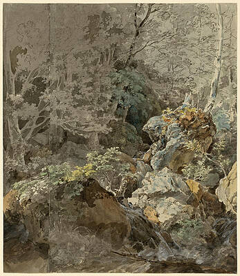 Waterfalls in a Mountain Forest Print by Johann Georg von Dillis