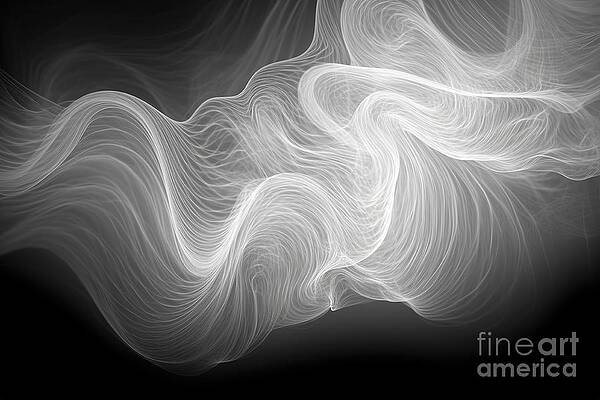 Wall Art - Painting - White Abstract Smoke Swirl Waves Wallpaper Background Elegant Minimal Subtle Light Grey Shadow Luminous Product Packaging Or Display Backdrop Technology Or Luxury Concept Fractal Gnarl 3d Rendering #1 by N Akkash