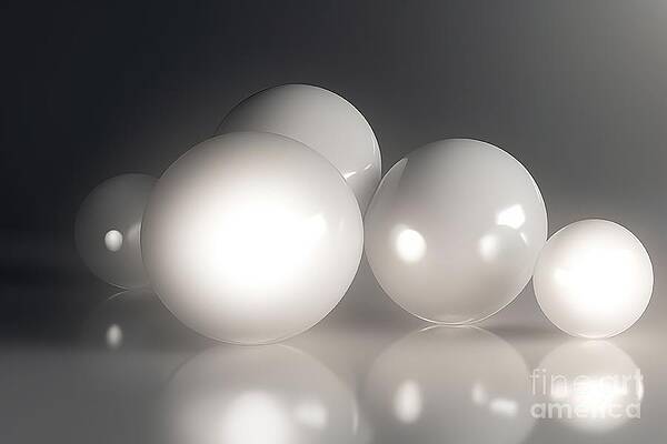 Wall Art - Painting - White Abstract Soft Luminescent Spheres Wallpaper Background Elegant Minimal Subtle Light Grey Shadow Orbs Product Packaging Or Display Backdrop Technology Or Luxury Concept 3d Fractal Rendering #1 by N Akkash