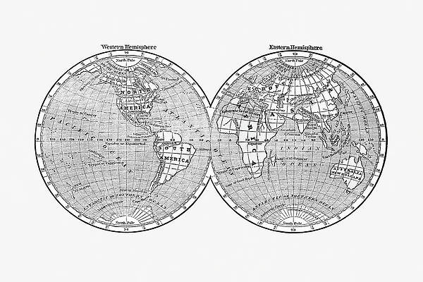 Wall Art - Drawing - World map from A System of Geography, for the use of Schools 1860 #1 by Sidney Edwards Morse