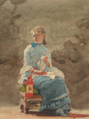 Young Woman Sewing Print by Winslow Homer