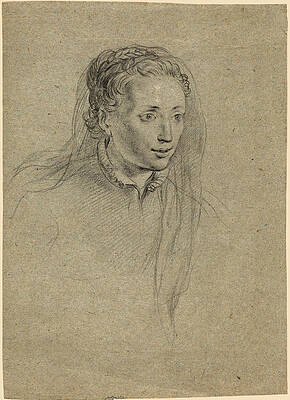 Young Woman with Braided Hair and a Veil Print by Ottavio Leoni
