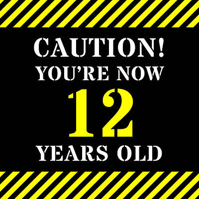 [ Thumbnail: 12th Birthday - Warning Stripes and Stencil Style Text Framed Print ]