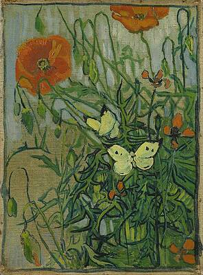 Wall Art - Painting - Butterflies and poppies #7 by Master Style