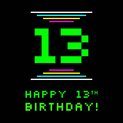 [ Thumbnail: 13th Birthday - Nerdy Geeky Pixelated 8-Bit Computing Graphics Inspired Look Adult T-Shirt ]