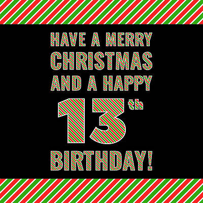 [ Thumbnail: 13th Birthday on Christmas Day - Red, White, Green Stripes - Born on December 25th Tote Bag ]