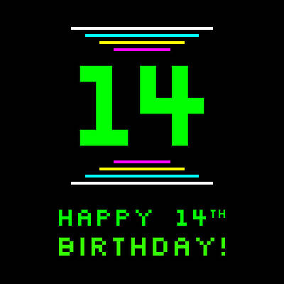[ Thumbnail: 14th Birthday - Nerdy Geeky Pixelated 8-Bit Computing Graphics Inspired Look Acrylic Print ]