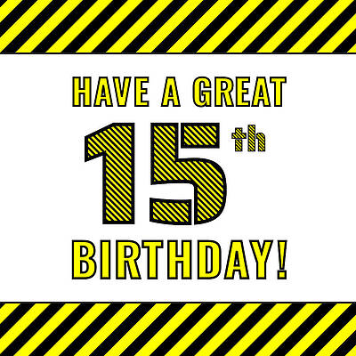 [ Thumbnail: 15th Birthday - Attention-Grabbing Yellow and Black Striped Stencil-Style Birthday Number Fleece Blanket ]