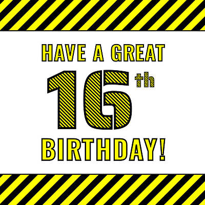 [ Thumbnail: 16th Birthday - Attention-Grabbing Yellow and Black Striped Stencil-Style Birthday Number Jigsaw Puzzle ]