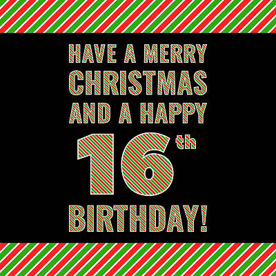 [ Thumbnail: 16th Birthday on Christmas Day - Red, White, Green Stripes - Born on December 25th Fleece Blanket ]