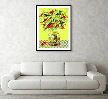Wall Art - Mixed Media - BIRD AND BUTTERFLY BOUQUET visualization by Lorena Cassady