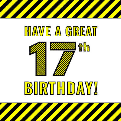 [ Thumbnail: 17th Birthday - Attention-Grabbing Yellow and Black Striped Stencil-Style Birthday Number Jigsaw Puzzle ]