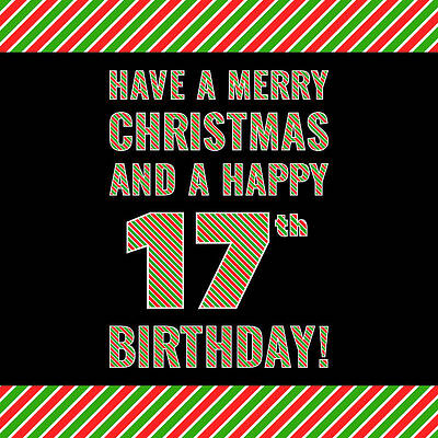 [ Thumbnail: 17th Birthday on Christmas Day - Red, White, Green Stripes - Born on December 25th Toddler T-Shirt ]
