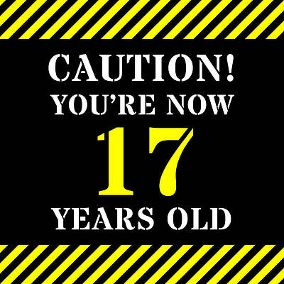 [ Thumbnail: 17th Birthday - Warning Stripes and Stencil Style Text Throw Pillow ]