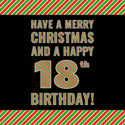 [ Thumbnail: 18th Birthday on Christmas Day - Red, White, Green Stripes - Born on December 25th Tapestry ]