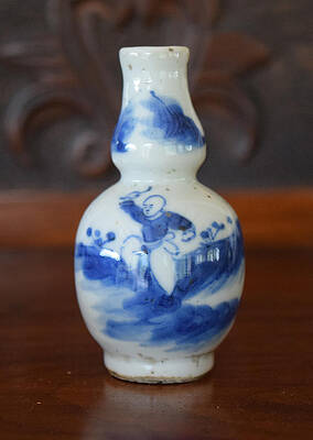18th Century Blue and White miniature vase - Jumping Boy - Chinese Export by Gaile Griffin Peers 18th Century Blue and White miniature vase - Jumping Boy - Chinese Export by Gaile Griffin Peers