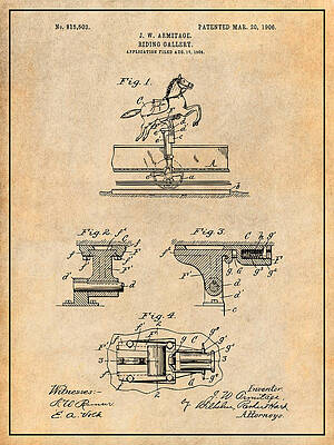 Wall Art - Drawing - 1904 Riding Gallery Patent Print Antique Paper by Greg Edwards