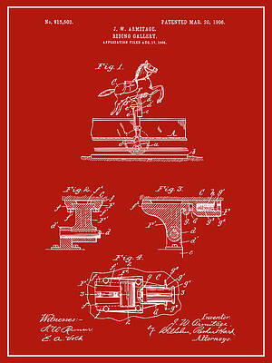 Wall Art - Drawing - 1904 Riding Gallery Patent Print Red by Greg Edwards