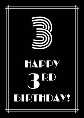 [ Thumbnail: 1920s/1930s Art Deco Style Inspired HAPPY 3RD BIRTHDAY Poster ]