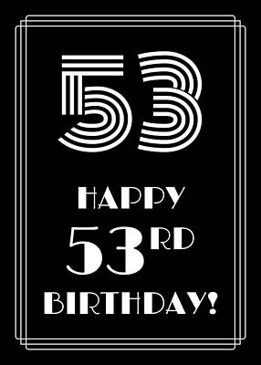[ Thumbnail: 1920s/1930s Art Deco Style Inspired HAPPY 53RD BIRTHDAY Greeting Card ]