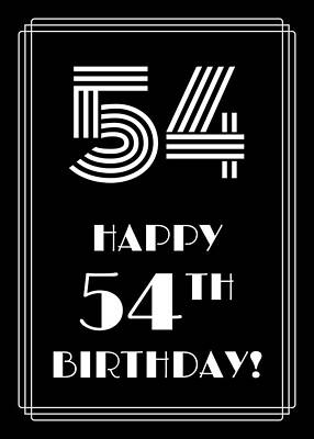 [ Thumbnail: 1920s/1930s Art Deco Style Inspired HAPPY 54TH BIRTHDAY Poster ]