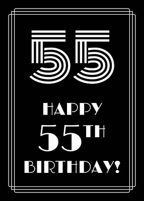 [ Thumbnail: 1920s/1930s Art Deco Style Inspired HAPPY 55TH BIRTHDAY Greeting Card ]