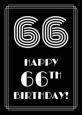 [ Thumbnail: 1920s/1930s Art Deco Style Inspired HAPPY 66TH BIRTHDAY Art Print ]