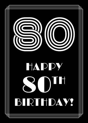 [ Thumbnail: 1920s/1930s Art Deco Style Inspired HAPPY 80TH BIRTHDAY Wood Print ]