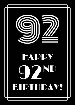 [ Thumbnail: 1920s/1930s Art Deco Style Inspired HAPPY 92ND BIRTHDAY Framed Print ]