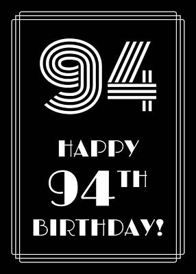 [ Thumbnail: 1920s/1930s Art Deco Style Inspired HAPPY 94TH BIRTHDAY Framed Print ]