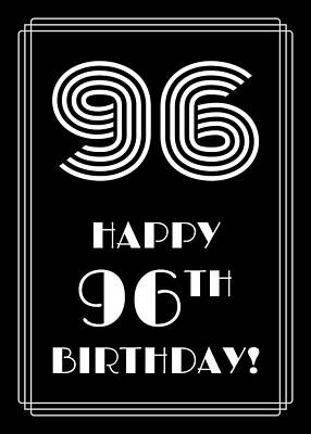 [ Thumbnail: 1920s/1930s Art Deco Style Inspired HAPPY 96TH BIRTHDAY Metal Print ]