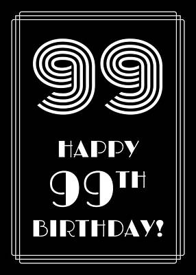 [ Thumbnail: 1920s/1930s Art Deco Style Inspired HAPPY 99TH BIRTHDAY Greeting Card ]