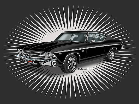 SS Chevelle Black Car Cut Out Metal Sign By Rudy Edwards 15.2x18.5 