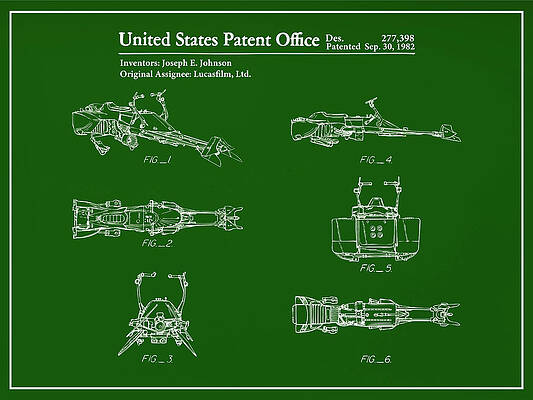 1982 Speeder Bike Green Patent Print by Greg Edwards 1982 Speeder Bike Green Patent Print by Greg Edwards