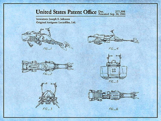 1982 Speeder Bike Light Blue Patent Print by Greg Edwards 1982 Speeder Bike Light Blue Patent Print by Greg Edwards