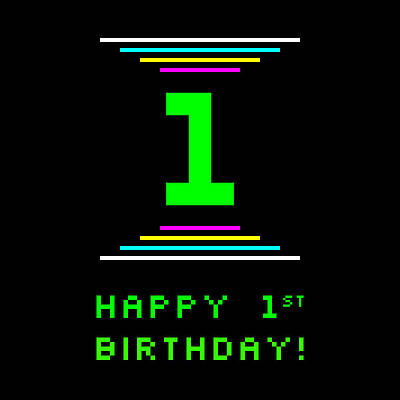 [ Thumbnail: 1st Birthday - Nerdy Geeky Pixelated 8-Bit Computing Graphics Inspired Look Wood Print ]