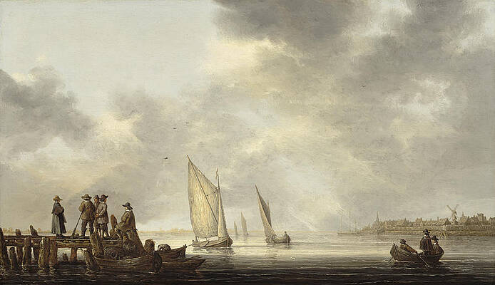 A Pier Overlooking Dordrecht Print by Aelbert Cuyp