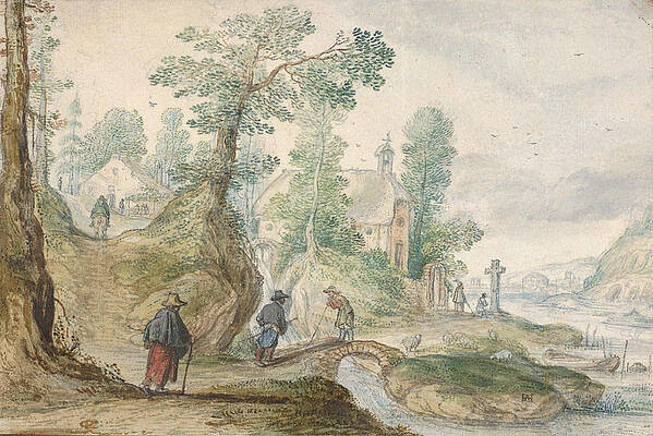 A Wooded River Landscape with a Church and Figures Print by Hendrick Avercamp