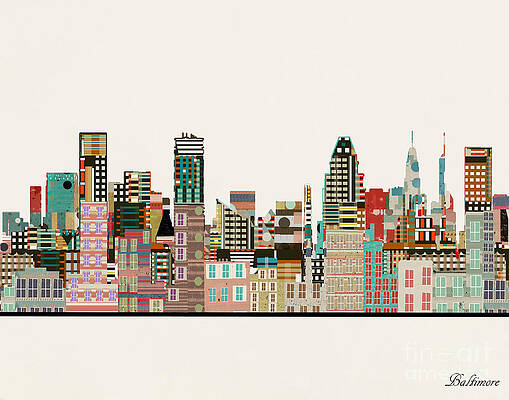 Digital Instant Download Skyline Cityscape Watercolor Print Baltimore   11 x 14 print