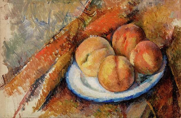 Four Peaches on a Plate Print by Paul Cezanne