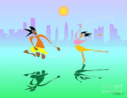 2 Girls Jumping Rope by Walter Neal 2 Girls Jumping Rope by Walter Neal