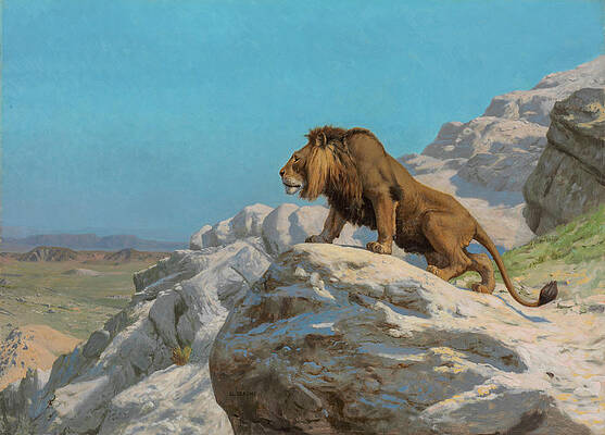 Lion on the Watch Print by Jean-Leon Gerome